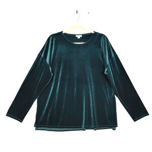 J JILL Green Stretch Velvet Drop Shoulder Top Whimsigoth Comfort SIZE LARGE